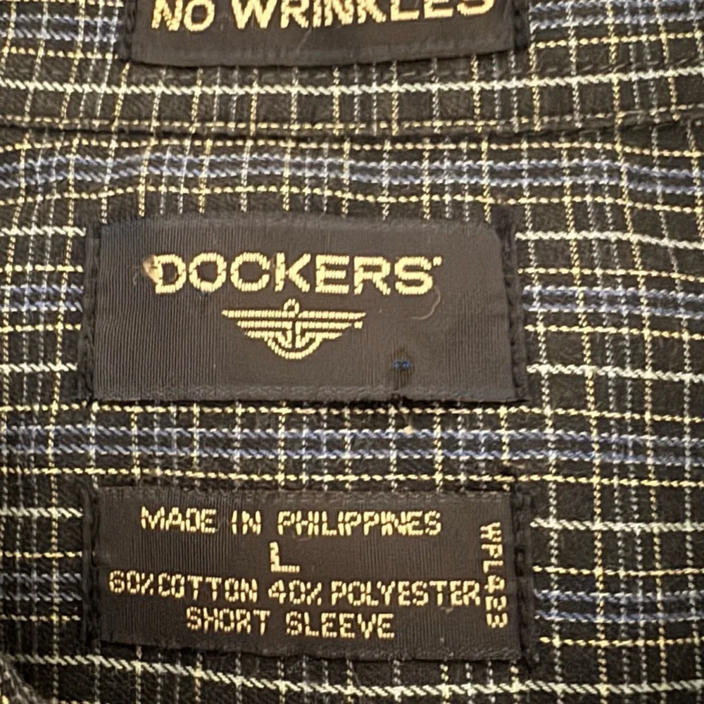 C-161 Men’s Dockers Blue & Black Plaid Short Sleeve Casual Button Down‎ Shirt